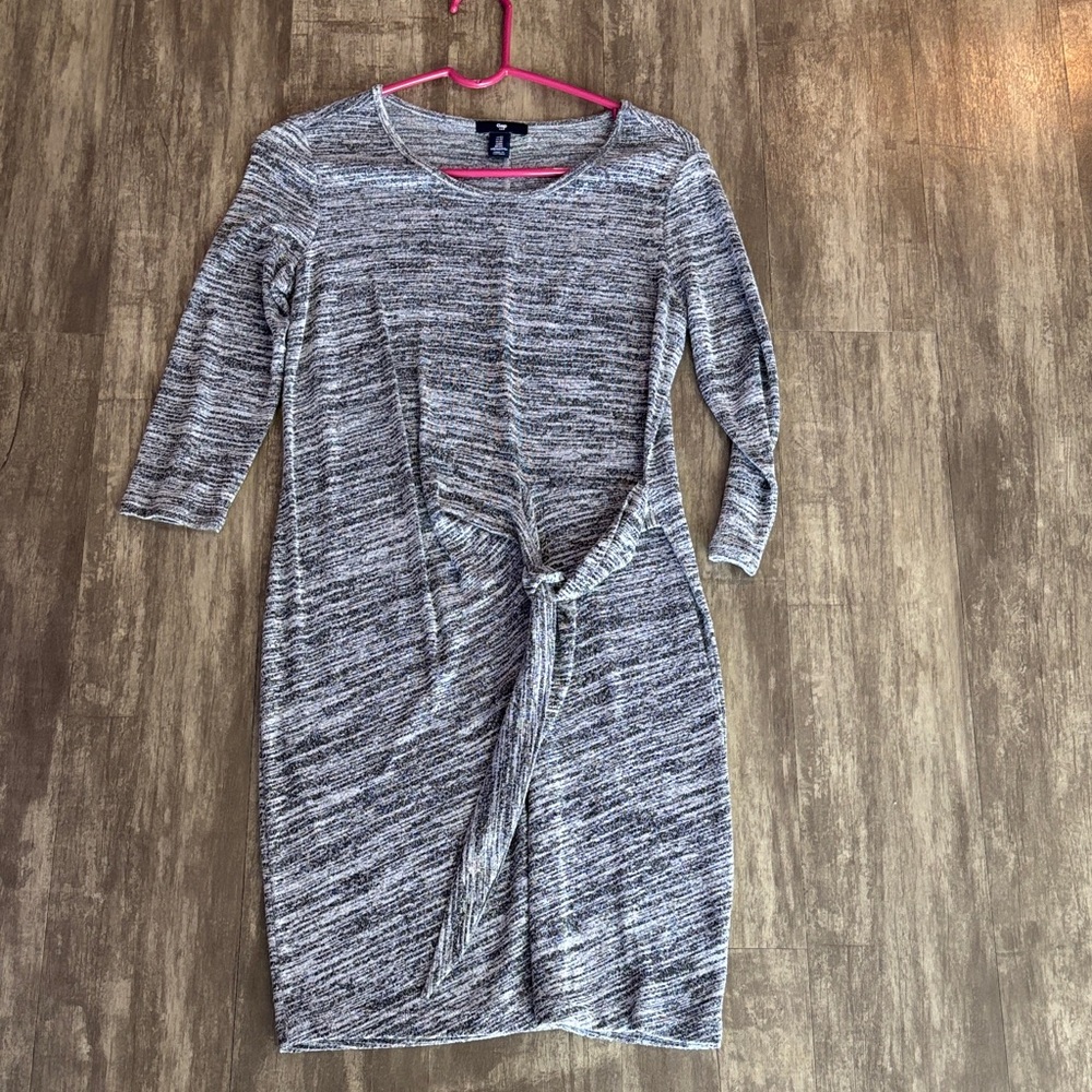 GAP Gray Marled Long-Sleeve Tie-Waist Dress